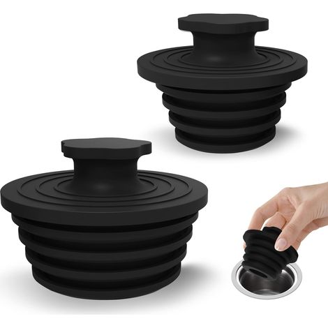 Lot de 2 bouchons de vidange universels en silicone pour douche et évier, salle de bain et bonde de douche - Installation facile - Gris (noir) (1/5)