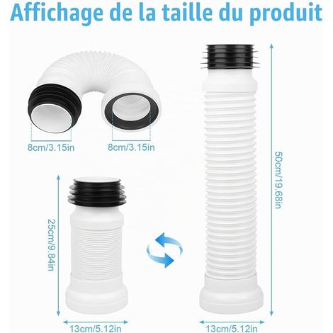 Flexible Waste Toilet Pipe Flexible Connection Pipe 250 mm - 500 mm - Adapts to All Configurations for Evacuation Renovation Dismantling of the Bowl (1/4)