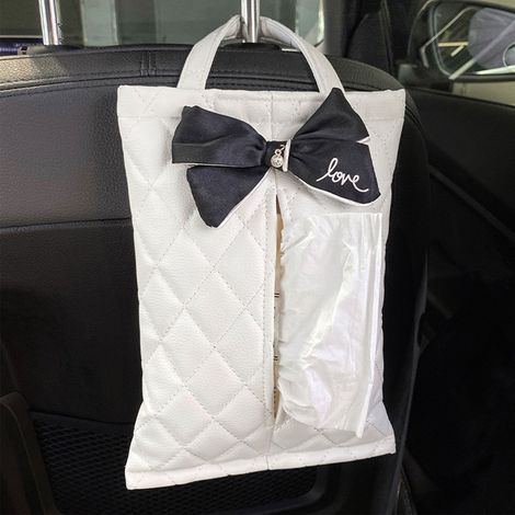 Lot à Papier Mouchoir Auto Nœud Blanc Étanche Suspension Voiture Portable pour Tous Véhicules Organiseur Mignon (1/5)