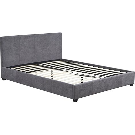 ROMA TISSU - Lit double en tissu gris 140x200 cm (1/5)