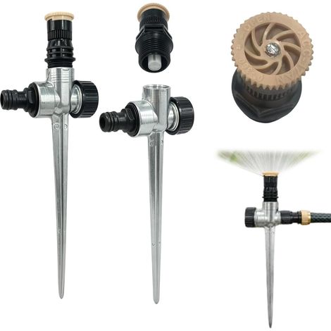 Arroseur 360° Jardin, 2 pièces, Alliage alu, 7,5-10m  rotation 360°, réglage angle et intensité, alliage aluminium anti-corrosion, installation sans outil, portée 7,5-10m (1/5)