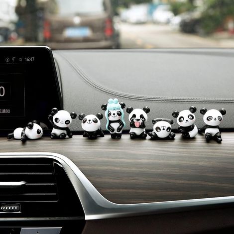 Lot de 8 mini pandas décoratifs pour l'intérieur de la voiture