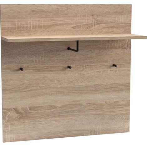 Portemanteau mural avec étagère et 3 patères Irysel 80x80cm Bois sonoma