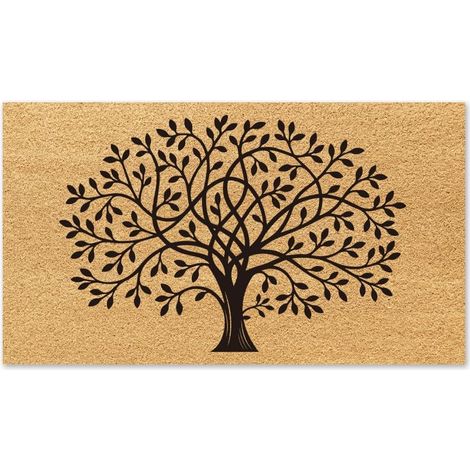 1 Pièce Tapis de Bienvenue Arbre de Vie Paillasson en Fibre de Coco Extérieur pour Entrée Antidérapant pour Décoration Intérieure Extérieure Maison Salle de Bain 76x43 cm (1/5)