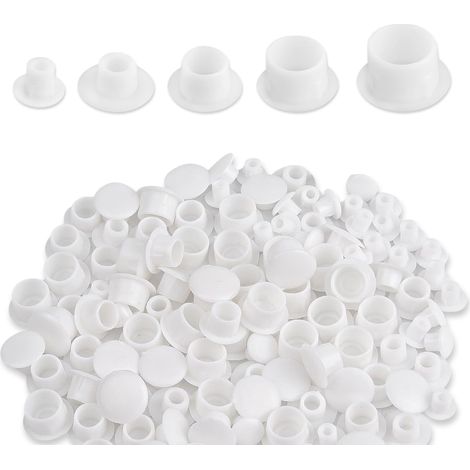200 Pièce Cache Trou Meuble, Cache Trou Bouchon 5/6/8/10/12mm Cache Bouchon Plastique Cache Trou Blanc pour Cache-Vis, Bouchon de Trou de Percage pour Meuble, Étagères, Armoires (1/5)