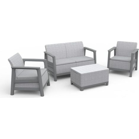 Keter – Salon de jardin en résine tressée 4 places – Table rectangulaire 150cm – Confortable et résistant aux intempéries