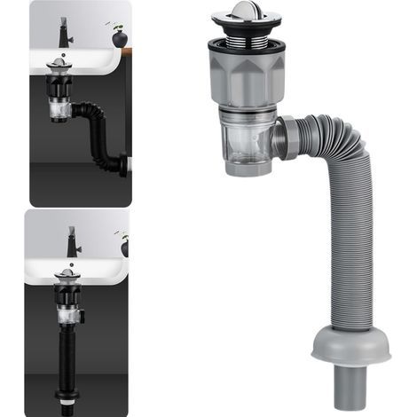 Vidage complet lavabo extensible et flexible – Anti-odeurs – Acier inoxydable – Installation facile sans outils – Pour trous de 1-1/4", 1-1/2" et 2" (1/4)