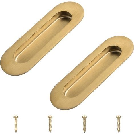 Set aus 2 ovalen Schiebegriffen aus gebürstetem, goldfarbenem Edelstahl mit verdeckten Schrauben für Schubladenschränke (1/5)