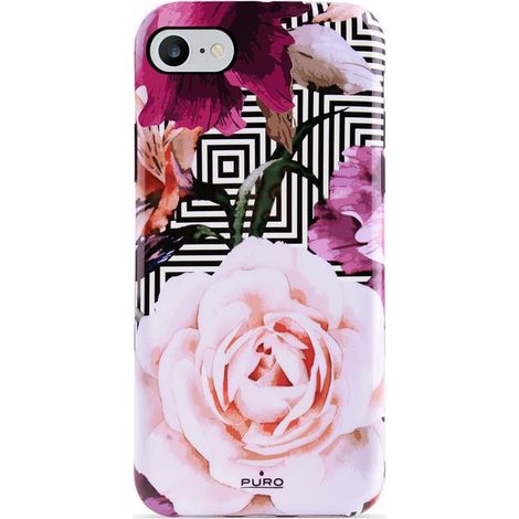 Puro Glam Geo Flowers - Hülle für iPhone SE (2022 / 2020) / 8 / 7 / 6s (Rosa Pfingstrosen) (1/2)