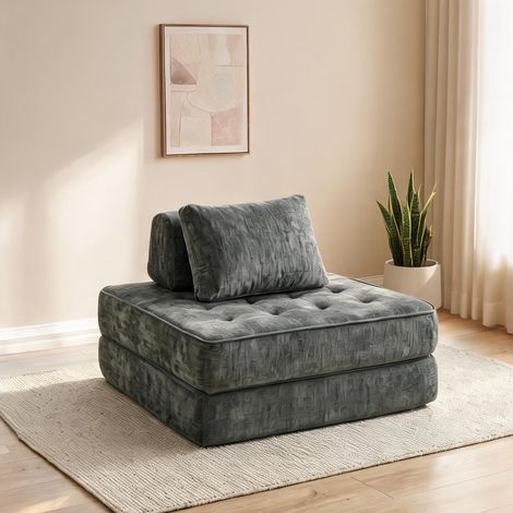 Canapé-lit convertible 2-en-1 avec pouf et coussin gris (1/5)