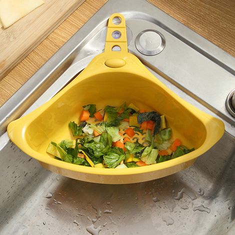 Égouttoir triangulaire de cuisine, stable et facile à égoutter, pour évier d'angle, jaune (1/5)