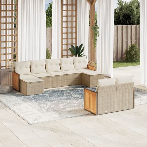 Set de sofás de jardín 9 pzas con cojines ratán sintético beige vidaXL (1/5)