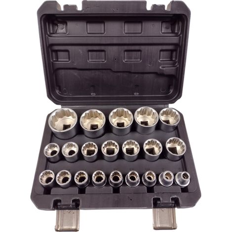 Juego de llaves de vaso SPLINE de 1/2" STONER SK-021-03-ST de 8-36 mm, 21 piezas, CrV