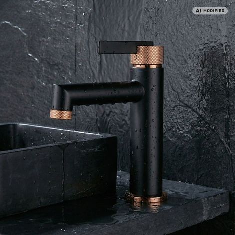 Robinet de lavabo PaulGurkes en finition noir mat et or rose (1/5)