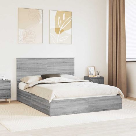 Cama con almacenamiento con cabecera Gris  150 x 200 cm
