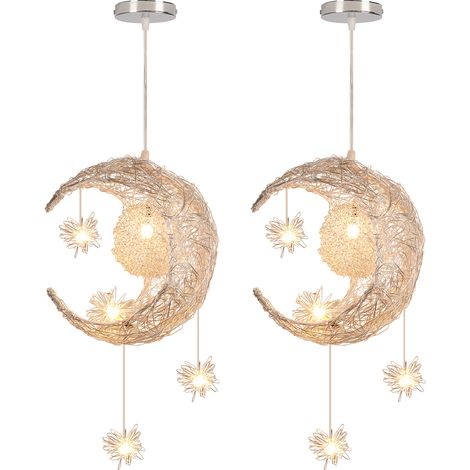 2X Suspension Luminaire Moderne 25CM Lampe À Suspension Lune Plafonnier Rétro Vintage Pour Couloir, Chambre À Coucher, Blanc Chaud