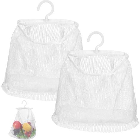 Lot de 2 sacs à linge en maille respirante avec crochets de suspension pour salle de bain et cuisine 24,5 x 22 cm (1/5)