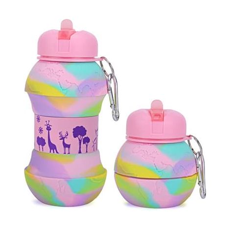 Bouteilles d'eau en silicone pliables, motif camouflage rose (1/5)