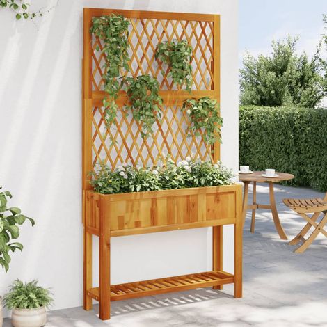 Vidaxl – Jardinière en bois d'acacia massif avec treillis – Dimensions 100 x 32 x 185 cm – Idéale pour plantes grimpantes et étagère pratique (1/6)