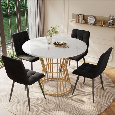 Runder Esstisch 100x75 cm weiß MDF mit Marmoroptik und stabilem Metallgestell (1/5)