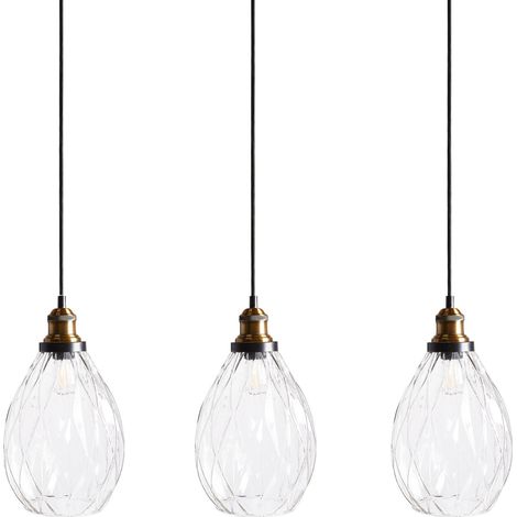 Lampada a sospensione con illuminazione a 3 punti con paralume in vetro e metallo Trasparente Coosa