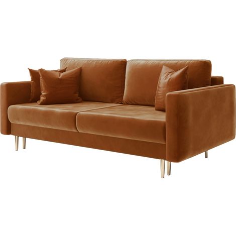 Selsey - Schlafsofa Valico, mit Schlaffunktion, für 3 Personen in Kupfer, hydrophober Samt, 230 cm (1/5)