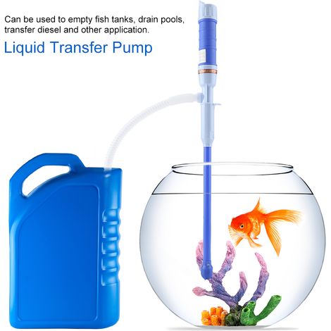 Pompe électrique à piles pour transfert de liquides, gasoil, huile, tuyau, aquarium, eau (Bleu) (1/3)