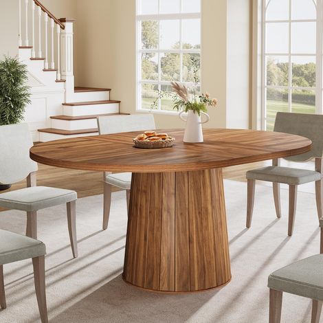 Tribesigns – Table à manger ovale 140 cm pour 6 personnes – Plateau en bois d'ingénierie – Base cylindrique en métal – Style rustique