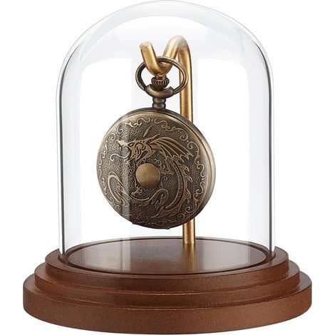 Dôme de Présentation en Verre Transparent pour Montre de Poche avec Crochet Vitrine Décorative avec Base en Bois pour Fête des Pères Décor Montres Plantes Médailles Collection 10.8x10.5cm (1/5)