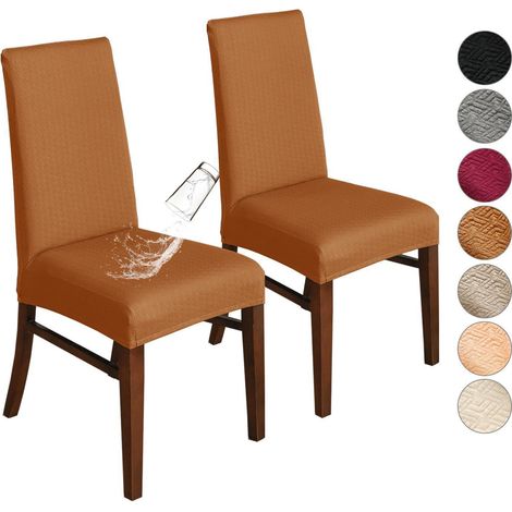 Dehnbare Jacquard Stuhlhussen für Esszimmer, 2 Stück, Braun (1/5)