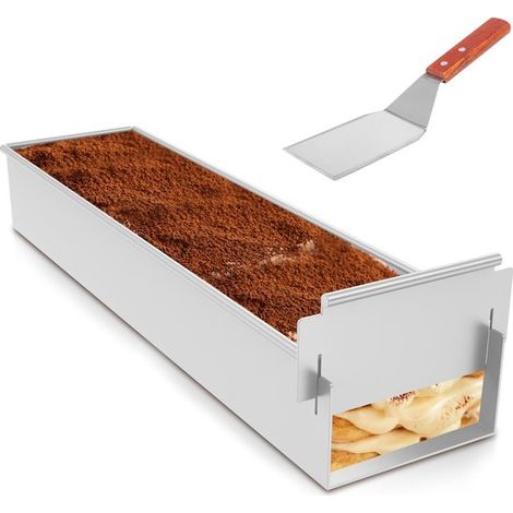 Stampo per tiramisù regolabile Dailygoods, teglia rettangolare, stampo per biscotti mousse, teglia riutilizzabile con asta per mescolare, pannello laterale rimovibile. (1/5)