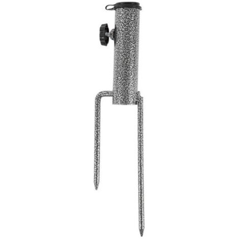 Ancrage en acier pour parasol de terrasse, support de tarière à gazon en métal robuste avec base à deux fourches pour utilisation dans le sol pour drapeau, canne à pêche, extérieur, parc, pelouse (1/4)