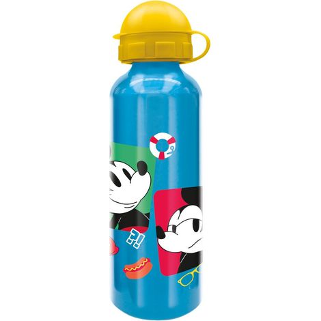 Borraccia in Alluminio per Bambini con Grafica Disney Mickey Mouse da 530 ml, con tappo di sicurezza svitabile e beccuccio, lavabile e riutilizzabile