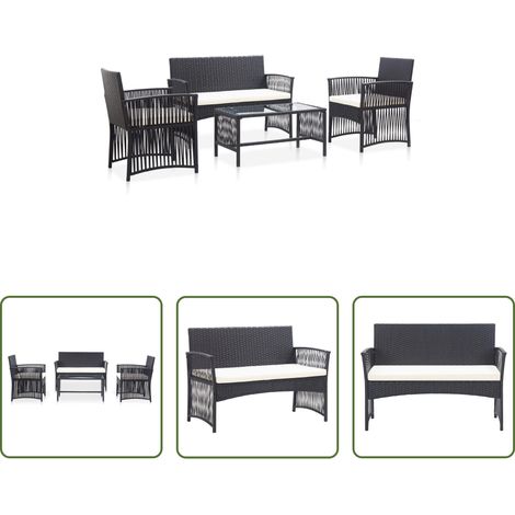 Canapé extérieur - Salon de jardin 4 pcs avec coussin Résine tressée Noir (1/5)