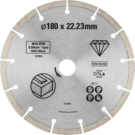 Stanley – Disque diamant 125mm pour béton – Alésage 22,23mm – Découpe rapide et précise – Compatible meuleuse Ø 125mm (1/3)