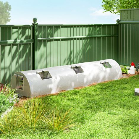 Serra in alluminio, mini serra a tunnel con finestra a rete, resistente ai raggi UV, pellicola di plastica, 300 x 80 x 45 cm, bianca