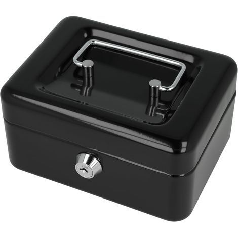 Westcott Cassetta portavalori con serratura (compatta, 15 cm) nero Cassetta con serratura in lamiera d'acciaio con 2 chiavi Inserto rimovibile per monete con 6 scomparti E-51000 BLACK (1/5)
