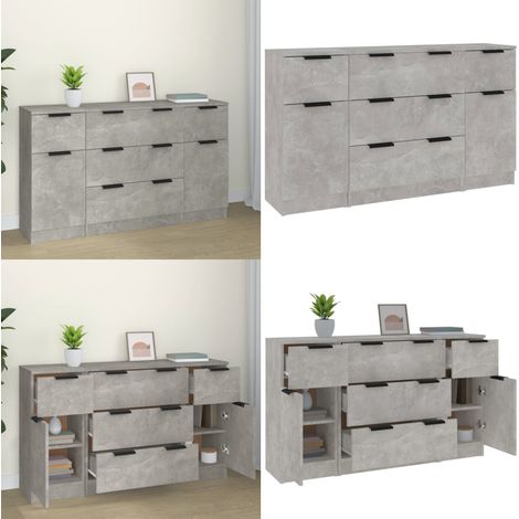 Ensemble de buffets 3 pcs Gris béton Bois d'ingénierie - Meubles De Rangement - Buffet - Meuble Tv - Design Minimaliste - Mobilier Gris - Home & Living (1/5)