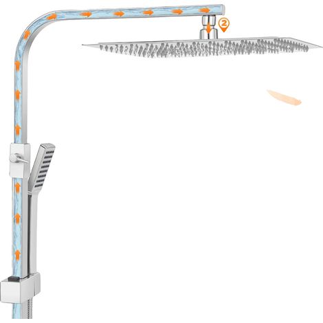 Grifo de ducha, fabricado en latón y acero inoxidable, cabezal de ducha de 30 cm, altura regulable de 82 a 110 cm, control termostático hasta 38 ℃, acabado cromado. (1/5)