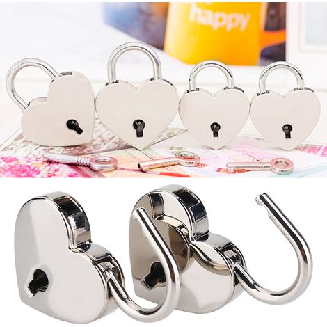 2 cadenas en forme de cœur avec clé squelette pour valise, journal ou boîte à bijoux