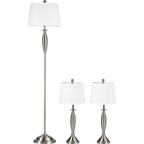 Lot de 3 lampadaires 38x38x162 cm, comprenant 1 lampadaire de chambre, 2 lampes de table, E27, 40 W, lampe de chevet rétro, pour salon et chambre - Blanc (1/5)