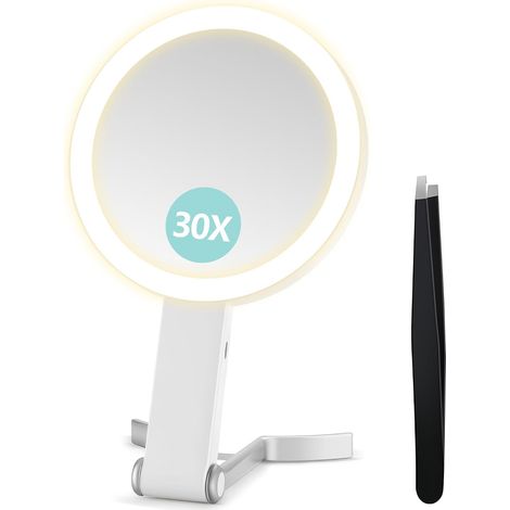 Miroir grossissant avec lumière, Miroir de Maquillage Pliable avec Pince à épiler, Miroir de (1/5)