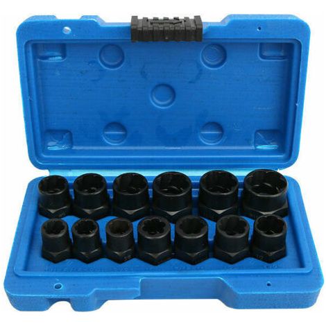 13-teiliges Steckschlüssel-Set zum Ausdrehen von Muttern, Steckschlüssel-Set zum Ausdrehen von abgerundeten Bolzen, Sechskantschraubendreher, Ausdreher für beschädigte Bolzen, Material 8–19 mm, 13 Grö