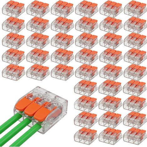 50 Pcs Connecteur Electrique 3 Entrees, 4 mm² Bornes Connexion Rapide 450V 32A Domino Electrique Compacts Cosses, Transparent Modele Compact pour Haut-Parleurs, Eclairage, Auto (1/5)