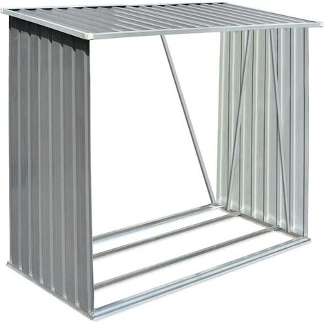 Abri de stockage en acier galvanisé et bois, dimensions : 163 x 83 x 154 cm, gris. (1/5)