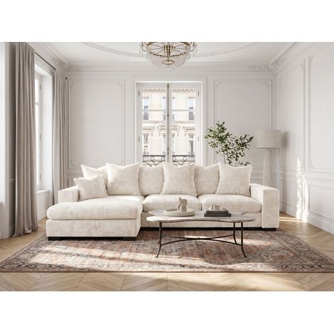 Ecksofa mit Schlaffunktion BENICIO Sofa in Stoff Flow Ecru Ottomane Links (1/5)