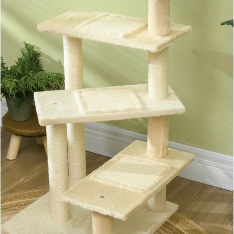 Árbol para gatos de sisal y felpa beige con plataforma elevada, para rascar, jugar y descansar, 50 x 50 x 100 cm (1/5)