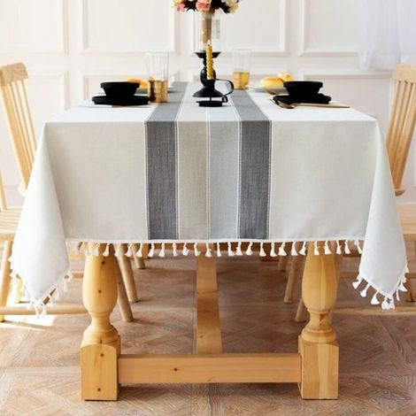 Nappe carrée - LARGEIGHT - 140x140 cm - Coton et lin - Anti-tache - Lavable (1/4)