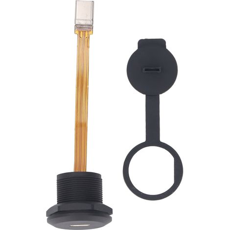 Adaptateur de montage sur panneau femelle à mâle de type C 3.1, câble FPC de 0,1 m, connecteur USB fileté IP67 avec couvercle (1/5)