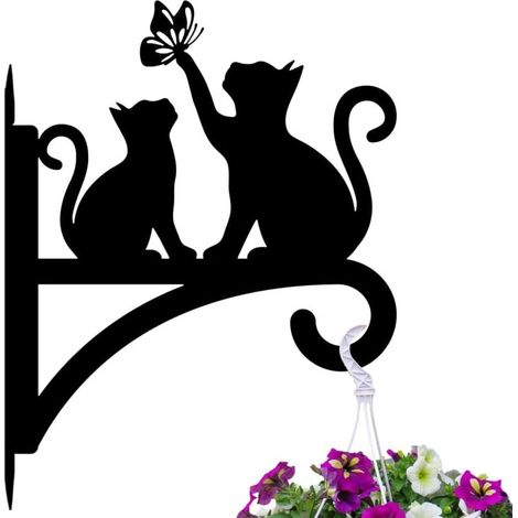 Bardusch - 30x40 cm Crochets de suspension en fer pour plantes d'extérieur et d'intérieur, carillons éoliens, support mural en métal résistant aux intempéries pour porche, jardin, maison (chat)